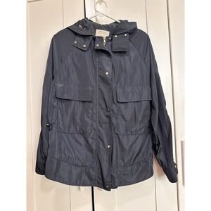 Zara Outerwear Navy Blue Wind Breaker Lightweight Hooded Jacket Size S